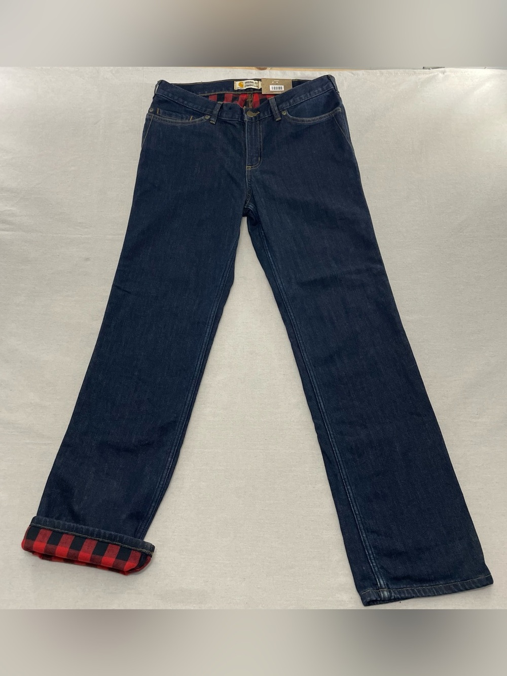 NEW Carhartt Blaine Flannel Lined Jeans Womens 10 R Dark Wash Original Fit Heav